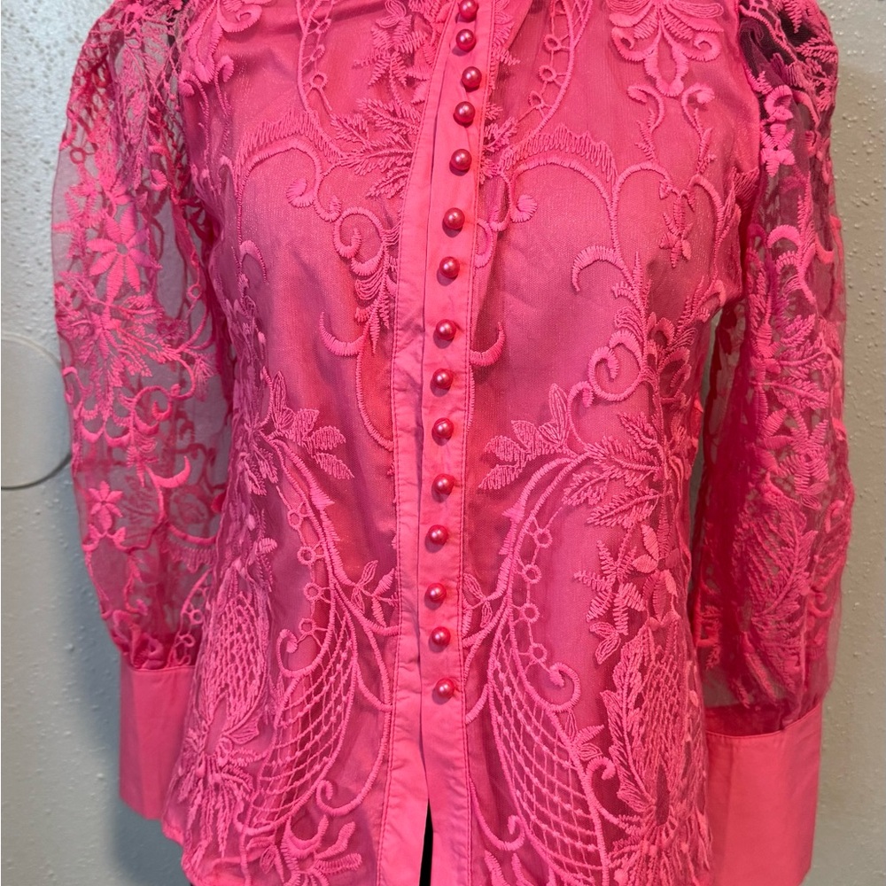 Elegant Pink Lace Button-Up Top